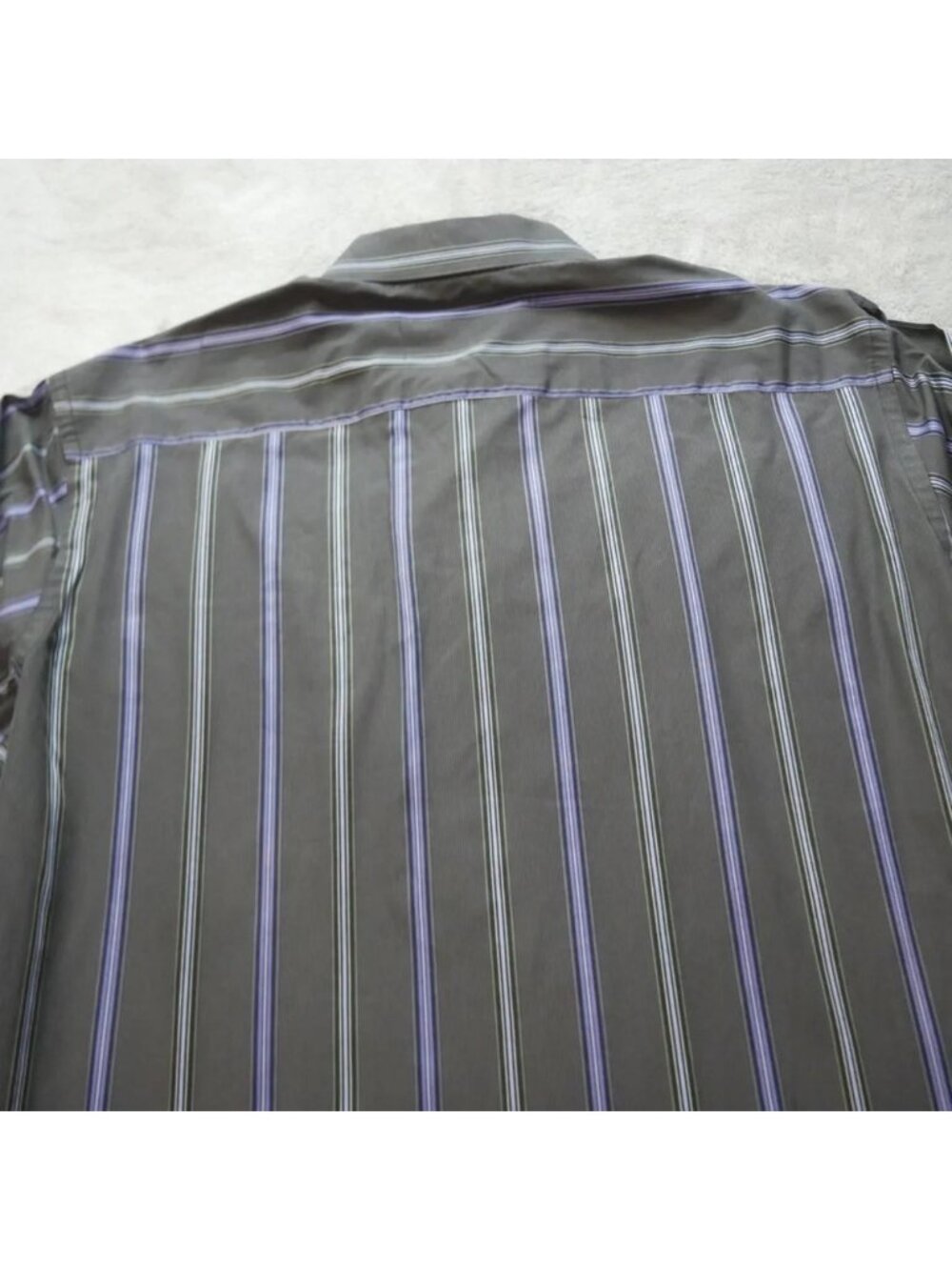 Bugatchi Uomo Men's Large Black Purple Striped Button Up Shirt Cotton - Picture 6 of 13
